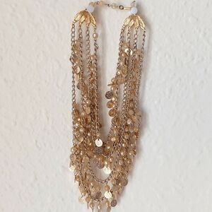 Golden & Ivory Iridescent Bead & Coin Statement Necklace